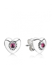 Cabochon-cut rhodolite stones in decorative bezel settings gleams from the center of PANDORA's heart-shaped studs. Cabochon-cut rhodolite stones in decorative bezel settings gleams from the center of PANDORA's heart-shaped studs.