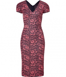 The ultimate feminine frock, this pencil dress from LWren Scott embodies a trend-right silhouette and an undeniable flattering fit - V-neck, cap sleeves, fitted silhouette, back slit, concealed back zip closure, all-over floral print - Pair with sky-high heels and a studded clutch