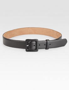 Luxurious Italian leather with semi-gloss pearlized metallic finish and self-covered buckle. About 1½ wide Nubuk calf lining Made in USA Luxurious Italian leather with semi-gloss pearlized metallic finish and self-covered buckle. About 1½ wide Nubuk calf lining Made in USA