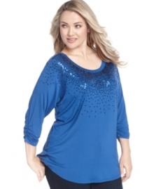 Add sparkle to your casual style with Grace Elements' plus size top, flaunting a sequined front.