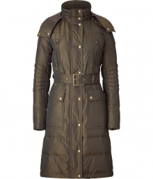 Cozy yet ultra-chic, this long quilted coat from Belstaff is the ultimate outfit topper - Stand collar, hood with snaps and toggle, front zip closure, quilting at shoulders and on sleeves, belted waist, zip pockets and cuffs, flap hip pockets - Pair with slim trousers, a blouse, and ankle booties Cozy yet ultra-chic, this long quilted coat from Belstaff is the ultimate outfit topper - Stand collar, hood with snaps and toggle, front zip closure, quilting at shoulders and on sleeves, belted waist, zip pockets and cuffs, flap hip pockets - Pair with slim trousers, a blouse, and ankle booties