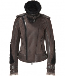 With its cool modern mix of textural fur and suede, Belstaffs shearling jacket is an ultra luxurious take on the forever-favorite moto look - Belted stand-up collar with tonal leather trim, long sleeves, leather belted cuffs with tonal fur trim, leather epaulettes, slit pockets, two-way front zip and snap closures, tonal leather trim throughout, belted sides, fur inside - Tailored fit - Team with slick separates and luxe accessories for an edgy take on cold weather chic With its cool modern mix of textural fur and suede, Belstaffs shearling jacket is an ultra luxurious take on the forever-favorite moto look - Belted stand-up collar with tonal leather trim, long sleeves, leather belted cuffs with tonal fur trim, leather epaulettes, slit pockets, two-way front zip and snap closures, tonal leather trim throughout, belted sides, fur inside - Tailored fit - Team with slick separates and luxe accessories for an edgy take on cold weather chic
