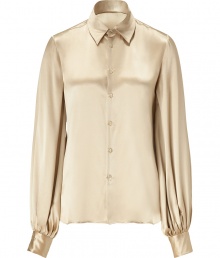 Bring ladylike luxe to your workweek staples with this neutral-hued silk blouse from Polo Ralph Lauren- Spread collar, front button placket, poet sleeves with gathered cuffs, fitted silhouette - Wear with cropped trousers, a pencil skirt, or skinny jeans