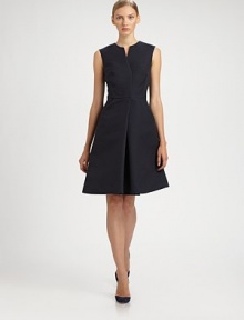 This timeless, impeccably tailored silhouette features an overlap bodice and a full, feminine skirt.Notched jewel necklineSleevelessOverlap bodiceInverted front pleatConcealed back zipFully linedAbout 23 from natural waist68% wool/32% polyesterDry cleanMade in France of imported fabricModel shown is 5'9½ (176cm) wearing US size 4. 