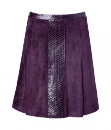 Channel the sophisticated side of the seventies with this bold suede and python skirt from Salvatore Ferragamo - A-line silhouette, python-trim at waistband and down front, concealed side zip closure - Style with a silk blouse, a slim trench, and platform pumps Channel the sophisticated side of the seventies with this bold suede and python skirt from Salvatore Ferragamo - A-line silhouette, python-trim at waistband and down front, concealed side zip closure - Style with a silk blouse, a slim trench, and platform pumps