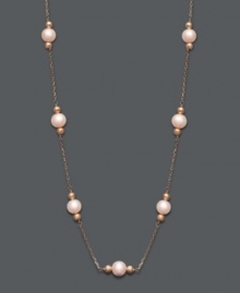 Make a solitary statement, or layer this sophisticated strand with other necklaces for a more modern look. Either way, this pink cultured freshwater pearl (6 mm) tin cup necklace is nothing short of extraordinary. Crafted in 14k rose gold. Approximate length: 18 inches. Make a solitary statement, or layer this sophisticated strand with other necklaces for a more modern look. Either way, this pink cultured freshwater pearl (6 mm) tin cup necklace is nothing short of extraordinary. Crafted in 14k rose gold. Approximate length: 18 inches.