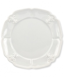 Embossed with the iconic lily, the Fleur de Lys salad plate from Portmeirion sets tables in the French tradition. Square, scalloped stoneware in cool gray lends distinct old-world elegance to everyday dining. Embossed with the iconic lily, the Fleur de Lys salad plate from Portmeirion sets tables in the French tradition. Square, scalloped stoneware in cool gray lends distinct old-world elegance to everyday dining.