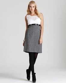 This Tahari ASL dress works a two-part look into one with a sheer, ruched top and sleek textured pencil skirt for an intriguing update to modern workday style. This Tahari ASL dress works a two-part look into one with a sheer, ruched top and sleek textured pencil skirt for an intriguing update to modern workday style.
