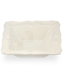 With embossed lilies and golden leaves, Portmeirion's decorated Fleur de Lys salad bowl sets tables in the French tradition. Squared, scalloped stoneware in warm ivory lends distinct old-world elegance to everyday dining. With embossed lilies and golden leaves, Portmeirion's decorated Fleur de Lys salad bowl sets tables in the French tradition. Squared, scalloped stoneware in warm ivory lends distinct old-world elegance to everyday dining.