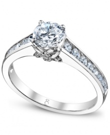 Tell a story with this symbolic style. This My Diamond Story engagement ring features a stunning, certified round-cut diamond at center with rows of smaller round-cut diamonds at the shoulders (1-1/4 ct. t.w.). Crafted in 18k white gold. Tell a story with this symbolic style. This My Diamond Story engagement ring features a stunning, certified round-cut diamond at center with rows of smaller round-cut diamonds at the shoulders (1-1/4 ct. t.w.). Crafted in 18k white gold.