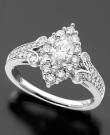 A ring to symbolize lasting love. 14k white gold engagement ring featuring marquise-cut diamond  (1-1/4 ct. t.w.).