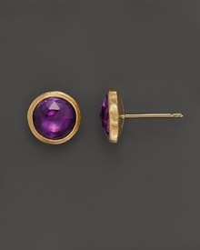 Amethyst and hand-engraved yellow gold stud earrings from Marco Bicego.