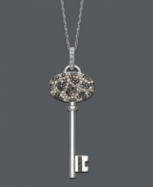 Snap up the must-have style of the season with a glittering, key pendant. Necklace features a spotted leopard design made of round-cut champagne diamonds (1/3 ct. t.w.) and black diamonds (1/5 ct. t.w.) with white diamond accents. Setting and chain crafted in sterling silver. Approximate length: 18 inches. Approximate drop: 2 inches. Snap up the must-have style of the season with a glittering, key pendant. Necklace features a spotted leopard design made of round-cut champagne diamonds (1/3 ct. t.w.) and black diamonds (1/5 ct. t.w.) with white diamond accents. Setting and chain crafted in sterling silver. Approximate length: 18 inches. Approximate drop: 2 inches.