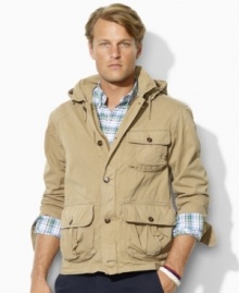 The classic-fitting lightweight twill Cedarwood Mohawk jacket features functional pockets and a detachable hood for sporty versatility and a handsome look. The classic-fitting lightweight twill Cedarwood Mohawk jacket features functional pockets and a detachable hood for sporty versatility and a handsome look.