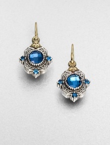 An elegant drop design with beautiful faceted London blue topaz and blue topaz stones set in sterling silver and accented with 18k gold. Sterling silver18k goldBlue topazLondon blue topazDrop, about 1French wire backImported An elegant drop design with beautiful faceted London blue topaz and blue topaz stones set in sterling silver and accented with 18k gold. Sterling silver18k goldBlue topazLondon blue topazDrop, about 1French wire backImported