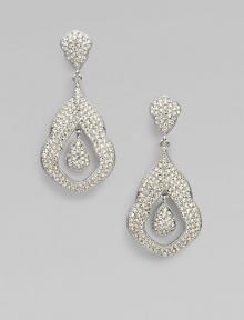 Double the elegance with this double drop design accented with brilliant pavé crystals. CrystalsRhodium-plated brassDrop, about 1¼Post backImported Double the elegance with this double drop design accented with brilliant pavé crystals. CrystalsRhodium-plated brassDrop, about 1¼Post backImported