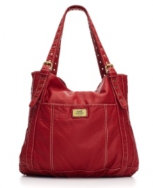 Contrast stitching and belt-inspired adjustable shoulder straps give this everyday tote a stand-out look. Contrast stitching and belt-inspired adjustable shoulder straps give this everyday tote a stand-out look.
