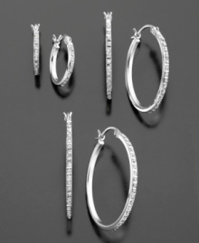 Versatile and trendy, these sterling silver diamond accent hoop earrings add glamour to every look. Hoop diameters measure approximately 1/2 inch, 3/4 inch and 1 inch.