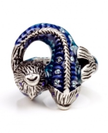 Swimmingly stylish. RACHEL Rachel Roy celebrates the astrological sign of Pisces with this interlocking fish-themed adjustable ring. Featuring glittering crystal accents, it's set in silver tone mixed metal. Ring adjusts to fit finger.