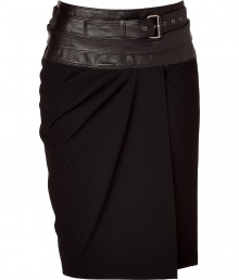 Luxurious skirt in fine black wool-rayon stretch - Immensely flattering and elegant, yet comfortable - Stylish wrap draping and exquisite, wide leather yoked waist with belt - Slim cut, comfortable mid-thigh length - A dream of a skirt for chic evening events - Wear with a tunic, silk blouse, top and blazer Luxurious skirt in fine black wool-rayon stretch - Immensely flattering and elegant, yet comfortable - Stylish wrap draping and exquisite, wide leather yoked waist with belt - Slim cut, comfortable mid-thigh length - A dream of a skirt for chic evening events - Wear with a tunic, silk blouse, top and blazer