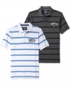 Pump up your preppy style with this Ecko Unltd striped and graphic print polo.