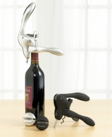Bid crumbling corks adieu. Award-winning design meets everyday convenience with this fast-as-lightning yet incredibly smooth-pulling corkscrew. This Rabbit by Metrokane corkscrew opens any size wine bottle in just three seconds, and then automatically releases the cork. Features a user-friendly ergonomic design. Also includes a foil cutter. Handsomely packaged in a convenient storage case. Ten-year warranty. Bid crumbling corks adieu. Award-winning design meets everyday convenience with this fast-as-lightning yet incredibly smooth-pulling corkscrew. This Rabbit by Metrokane corkscrew opens any size wine bottle in just three seconds, and then automatically releases the cork. Features a user-friendly ergonomic design. Also includes a foil cutter. Handsomely packaged in a convenient storage case. Ten-year warranty.