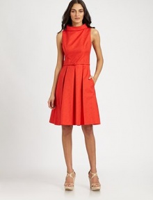 This perfect wear-everywhere dress features a crisply pleated skirt and a slender self belt.Roll-neck collarSleevelessSelf beltPleated skirtSide slash pocketsConcealed back zipFully linedAbout 22 from natural waist65% polyester/35% cottonDry cleanMade in USA of imported fabricModel shown is 5'10½ (179cm) wearing US size 4. 