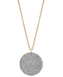 Kenneth Cole New York comes full circle. This necklace, crafted from gold-tone mixed metal, features a sparkling silver-colored glitter pendant. Item comes packaged in a signature Kenneth Cole New York Gift Box. Approximate length: 16 inches + 3-inch extender. Approximate drop: 2-1/10 inches. Kenneth Cole New York comes full circle. This necklace, crafted from gold-tone mixed metal, features a sparkling silver-colored glitter pendant. Item comes packaged in a signature Kenneth Cole New York Gift Box. Approximate length: 16 inches + 3-inch extender. Approximate drop: 2-1/10 inches.
