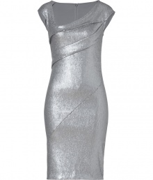 Make a stunning debut at your next evening event in Donna Karans ultra comfortable stretch sequined dress, detailed with asymmetrical cap sleeves for modern results guaranteed to make an impact - Asymmetrical V-neckline, cap sleeves, diagonal seaming, hidden back zip, kick pleat - Form-fitting - Wear with flawless heels and a shimmering metallic box clutch