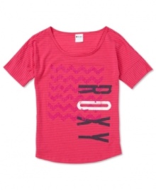Give your blah tee style an instant boost with this bright short sleeve tee by Roxy. Give your blah tee style an instant boost with this bright short sleeve tee by Roxy.