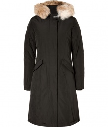 Stylish and sporty with an ultra soft coyote fur trimmed hood, Woolrichs Arctic down parka is a must for cool weather looks - Hood with coyote fur trim, long sleeves, fitted ribbed knit cuffs, hidden two-way front zip, button placket with snaps at hemline, buttoned front flap pockets - Contemporary fit, slight A-line silhouette - A versatile, classic coat perfect for both city streets and country slopes Stylish and sporty with an ultra soft coyote fur trimmed hood, Woolrichs Arctic down parka is a must for cool weather looks - Hood with coyote fur trim, long sleeves, fitted ribbed knit cuffs, hidden two-way front zip, button placket with snaps at hemline, buttoned front flap pockets - Contemporary fit, slight A-line silhouette - A versatile, classic coat perfect for both city streets and country slopes