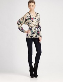 Silk blouse in an abstract floral print has a crossover v-neck, long dolman sleeves and a self tie at the waist for a look that's simply divine. Crossover v-neckLong dolman sleevesSelf tie at waistFully linedSilkDry cleanImportedModel shown is 5'10 (177cm) wearing US size 2. Silk blouse in an abstract floral print has a crossover v-neck, long dolman sleeves and a self tie at the waist for a look that's simply divine. Crossover v-neckLong dolman sleevesSelf tie at waistFully linedSilkDry cleanImportedModel shown is 5'10 (177cm) wearing US size 2.