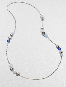 From the Elements Collection. A delicate, sterling silver chain link with smooth blue chalcedony, aquamarine, moon quartz and and multi-textural sterling silver beads in a clustered station design. Blue chalcedony, aquamarine, moon quartz Sterling silverLength, about 40Lobster clasp closureImported From the Elements Collection. A delicate, sterling silver chain link with smooth blue chalcedony, aquamarine, moon quartz and and multi-textural sterling silver beads in a clustered station design. Blue chalcedony, aquamarine, moon quartz Sterling silverLength, about 40Lobster clasp closureImported