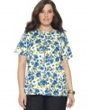 Celebrate a fresh start to the season with Jones New York Signature's short sleeve plus size top, blossoming a floral print.