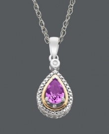 Subtly stylish. This sweet teardrop pendant combines a pear-cut amethyst (5/8 ct. t.w.) and a sparkling diamond accent. Crafted in sterling silver with 14k gold edges. Approximate length: 18 inches. Approximate drop: 9/10 inch.