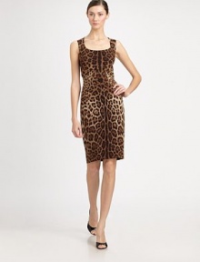 Supple silk tailored in a form fitting silhouette, patterned with an exotic leopard print.ScoopneckSleevelessStretch silk liningConcealed back zipAbout 24½ from natural waist95% silk/5% elastaneDry cleanMade in Italy of imported fabricAdditional Information Women's Premier Designer & Contemporary Size Guide Supple silk tailored in a form fitting silhouette, patterned with an exotic leopard print.ScoopneckSleevelessStretch silk liningConcealed back zipAbout 24½ from natural waist95% silk/5% elastaneDry cleanMade in Italy of imported fabricAdditional Information Women's Premier Designer & Contemporary Size Guide