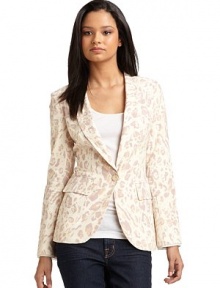 THE LOOKAllover cheetah printPadded shouldersNotched lapelFront button closureLong sleeves with button cuffs and raw trimDual flap pocketsVented back hemTHE FITAbout 25 from shoulder to hemTHE MATERIAL55% linen/45% cottonCARE & ORIGINDry cleanImportedModel shown is 5'10½ (179cm) wearing US size Small. THE LOOKAllover cheetah printPadded shouldersNotched lapelFront button closureLong sleeves with button cuffs and raw trimDual flap pocketsVented back hemTHE FITAbout 25 from shoulder to hemTHE MATERIAL55% linen/45% cottonCARE & ORIGINDry cleanImportedModel shown is 5'10½ (179cm) wearing US size Small.