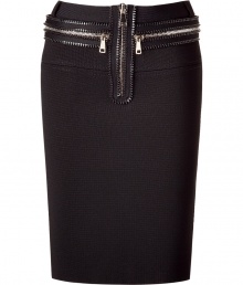 Ultra stylish pencil skirt in a black rayon-polyester blend - looks elegant, feminine, glamorous & rocking - knee length and crisp cut, yet mega comfortable - high-quality material that is comfortable to wear - with cool zippers around your waist and hips - a fashion piece, best combined with hammer high sandals Ultra stylish pencil skirt in a black rayon-polyester blend - looks elegant, feminine, glamorous & rocking - knee length and crisp cut, yet mega comfortable - high-quality material that is comfortable to wear - with cool zippers around your waist and hips - a fashion piece, best combined with hammer high sandals