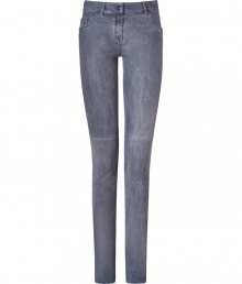 With a denim-inspired fit, these luxe leather pants are the ultimate investment piece - Classic five-pocket styling, seaming detail at knees, back thigh seaming detail, ultra-slim fit - Style with an asymmetrical hem blouse, a boyfriend blazer, and platform heels