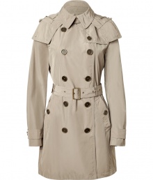 Invest in high style with this ultra-chic hooded trench from Burberry London - Small spread collar, hood with snap detailing, long sleeves with buttoned cuffs, double-breasted, front button placket, belted waist - Fitted silhouette - Pair with slim trousers or jeans and a cashmere pullover Invest in high style with this ultra-chic hooded trench from Burberry London - Small spread collar, hood with snap detailing, long sleeves with buttoned cuffs, double-breasted, front button placket, belted waist - Fitted silhouette - Pair with slim trousers or jeans and a cashmere pullover