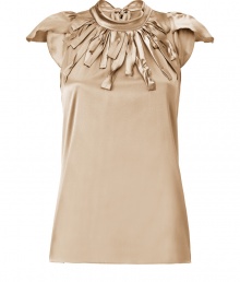 Raise the bar on contemporary classics with Steffen Schrauts elegant beige silk stretch top - Butterfly cap sleeves and decorative fringe trim at neckline - Small stand up collar ties at back with an oversize bow - Fitted, feminine silhouette tapers gently through waist - Pair a blazer or denim jacket and style with with pencil skirts, skinny denim or dress trousers Raise the bar on contemporary classics with Steffen Schrauts elegant beige silk stretch top - Butterfly cap sleeves and decorative fringe trim at neckline - Small stand up collar ties at back with an oversize bow - Fitted, feminine silhouette tapers gently through waist - Pair a blazer or denim jacket and style with with pencil skirts, skinny denim or dress trousers