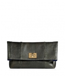 Stitched seams and luxe python make this Emilio Pucci clutch a sure-fire statement-maker - Fold-over style, stitched details, front flap with logo turn-lock closure - Pair with leather leggings, an oversized blouse, and platforms Stitched seams and luxe python make this Emilio Pucci clutch a sure-fire statement-maker - Fold-over style, stitched details, front flap with logo turn-lock closure - Pair with leather leggings, an oversized blouse, and platforms