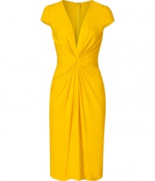 A Sunshiny hue and a figure-hugging drape add instant appeal to this versatile stunner from Issa - Deep V-neckline, cap sleeves, gathered draped waistline, knee-length skirt, concealed back zip closure - Fitted silhouette - Try with platform pumps and a statement clutch A Sunshiny hue and a figure-hugging drape add instant appeal to this versatile stunner from Issa - Deep V-neckline, cap sleeves, gathered draped waistline, knee-length skirt, concealed back zip closure - Fitted silhouette - Try with platform pumps and a statement clutch