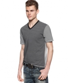 Get horizontal - with your stripes. This v-neck from Sons of Intrigue will be a staple of your casual wardrobe.