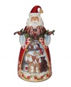 One with nature, St. Nick extends an evergreen branch to two friendly squirrels. More woodland creatures carved in his skirt give Jim Shore's folksy Santa Claus collectible extra personality.