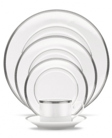 Go platinum. Three tiers of sparkling squares in white porcelain give the Pembroke Platinum place setting a look that's festive yet refined. Solid bands add brilliance to contemporary dinnerware shapes by Noritake. Go platinum. Three tiers of sparkling squares in white porcelain give the Pembroke Platinum place setting a look that's festive yet refined. Solid bands add brilliance to contemporary dinnerware shapes by Noritake.