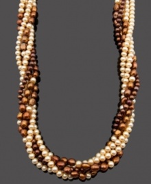 Sumptuous by design. Enrich your look with a touch of chocolaty color in this chic cultured freshwater pearl necklace (5-8 mm). Features five multicolored strands twisted and held together with a sterling silver clasp. Approximate length: 18 inches. Sumptuous by design. Enrich your look with a touch of chocolaty color in this chic cultured freshwater pearl necklace (5-8 mm). Features five multicolored strands twisted and held together with a sterling silver clasp. Approximate length: 18 inches.