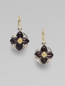 From the Iris Collection. A floral design set in sterling silver with 18k gold details. Sterling silver 18k gold Drop, about 1 18k gold ear wire Imported 
