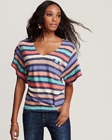 Lively stripes enhance this Splendid V-neck tee.