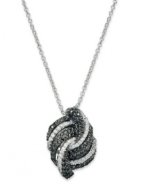 Wrapped in Love™ specializes in styles that will win your heart. This stunning pendant features overlapping swirls of round-cut black diamonds (3/8 ct. t.w.) and white diamonds (1/3 ct. t.w.). Necklace comes in a polished sterling silver setting. Approximate length: 18 inches. Approximate drop length: 3/4 inch. Approximate drop width: 1/2 inch. Wrapped in Love™ specializes in styles that will win your heart. This stunning pendant features overlapping swirls of round-cut black diamonds (3/8 ct. t.w.) and white diamonds (1/3 ct. t.w.). Necklace comes in a polished sterling silver setting. Approximate length: 18 inches. Approximate drop length: 3/4 inch. Approximate drop width: 1/2 inch.